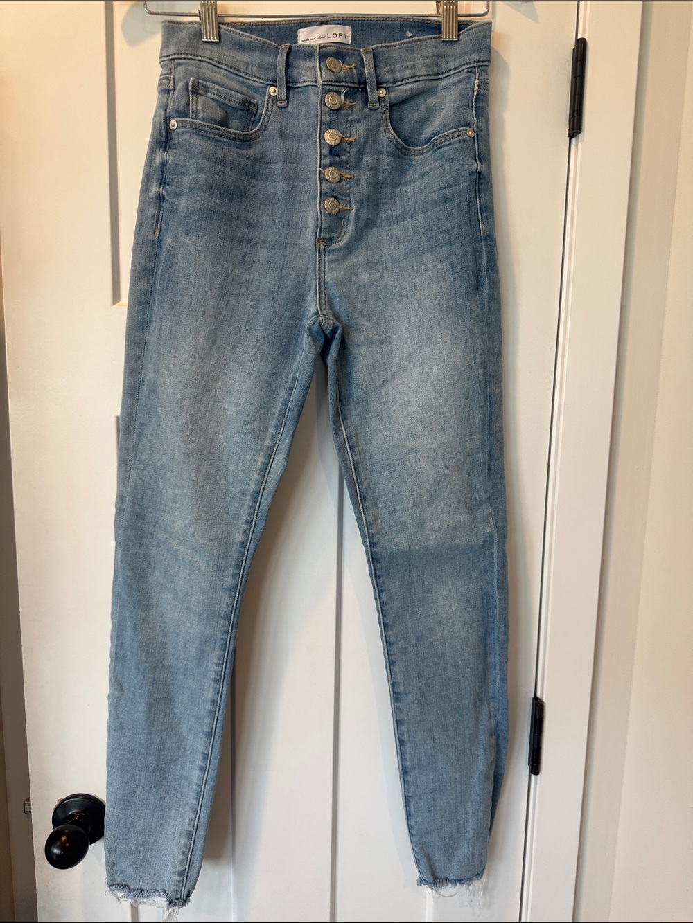 LOFT Light Blue High-Rise Button-Fly Skinny Jeans